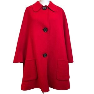 Carlisle Wool Angora Cape Coat Red Button Front Oversized OS